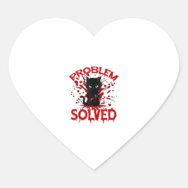 Problem Solved Black cat  Heart Sticker (Front)