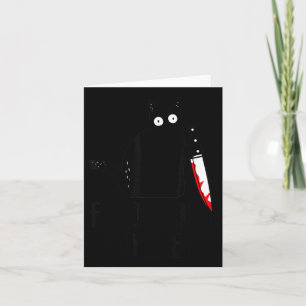 Problem Solved Funny Black Cat Bloody Knife Card