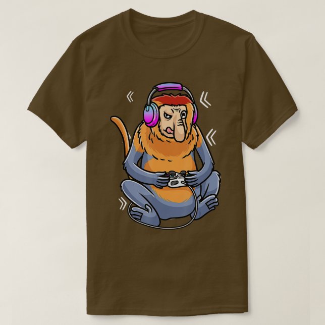 Proboscis Monkey Video Game Gaming  Long Nosed Mon T-Shirt (Design Front)