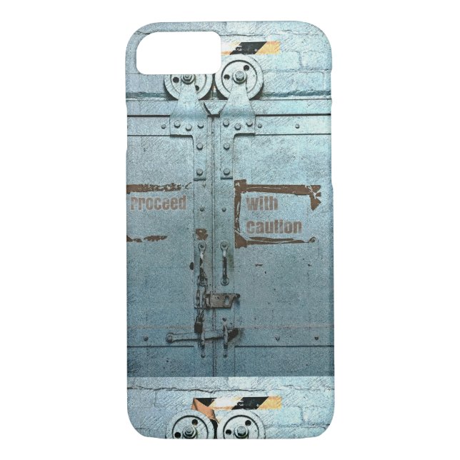 Proceed with caution blue grey industrial door Case-Mate iPhone case (Back)
