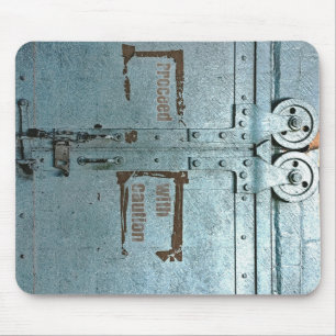 Proceed with caution blue grey industrial door mouse mat