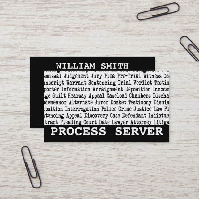 Process Server Legal Terminology Business Card (Front/Back In Situ)