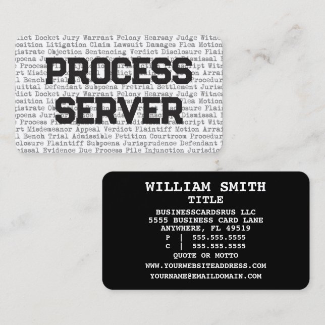 Process Server Legal Words Business Card (Front/Back)