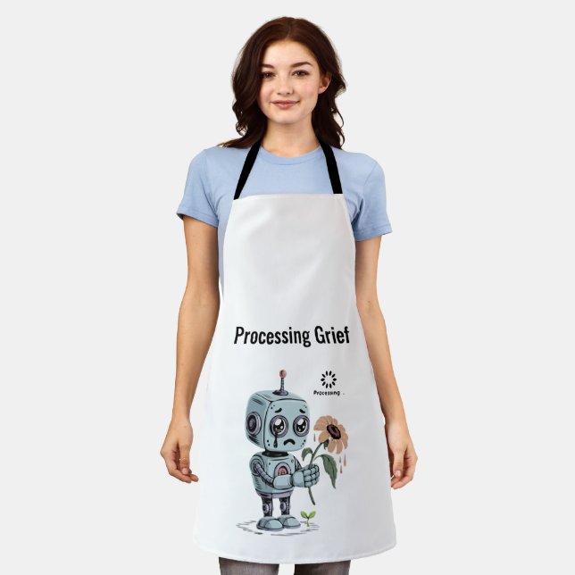  Processing Grief Cute Sad Robot - Emotional AI  Apron (Worn)