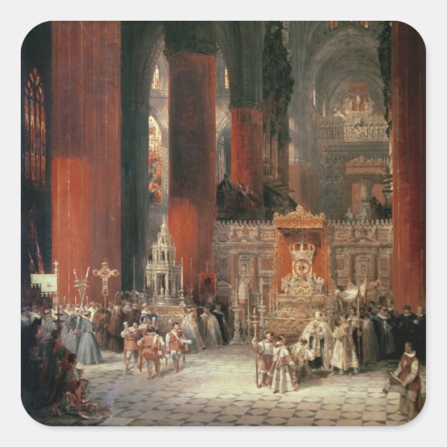 Procession in Seville Cathedral, 1833 (oil on canv Square Sticker (Front)