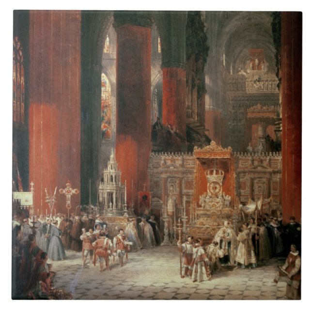 Procession in Seville Cathedral, 1833 (oil on canv Tile (Front)