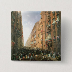 Procession of Corpus Christi in Via Dora Grossa, T 15 Cm Square Badge