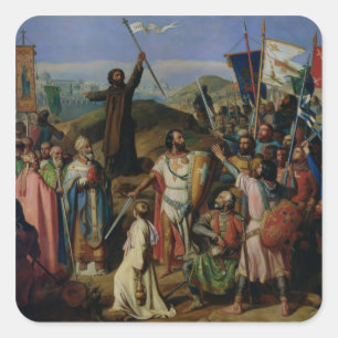 Procession of Crusaders around Jerusalem Square Sticker