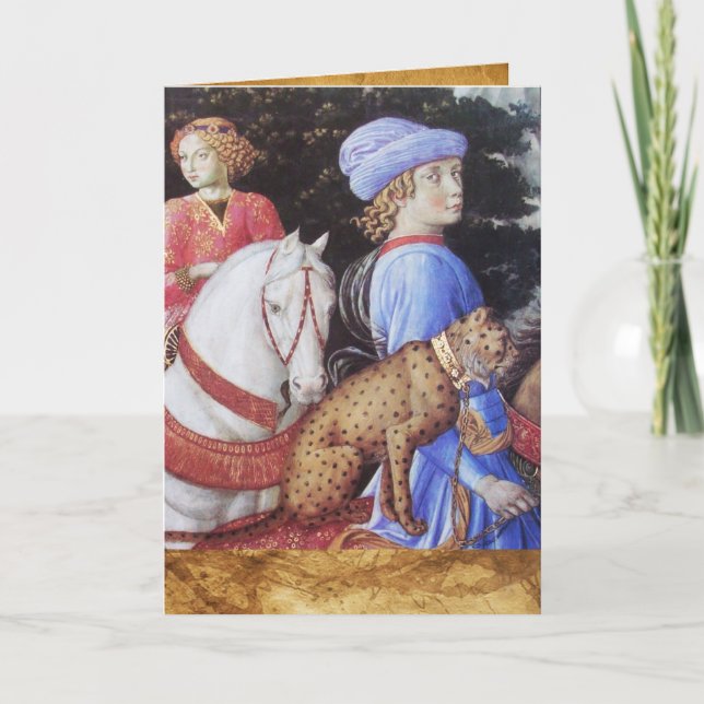 Procession of Magus Melchior,Horse Riders,Wild Cat Holiday Card (Front)