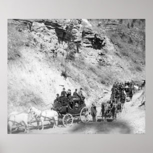 Procession of Stagecoaches Coming down Mountain Poster
