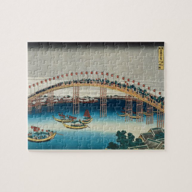 Procession over a Bridge (colour woodblock print) Jigsaw Puzzle (Horizontal)