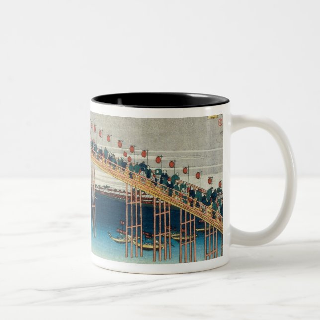 Procession over a Bridge (colour woodblock print) Two-Tone Coffee Mug (Right)