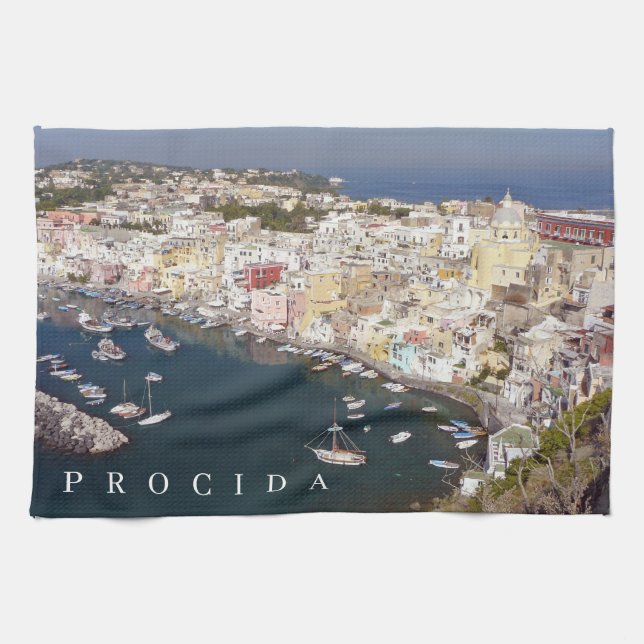 Procida island Corricella view tea towel (Horizontal)