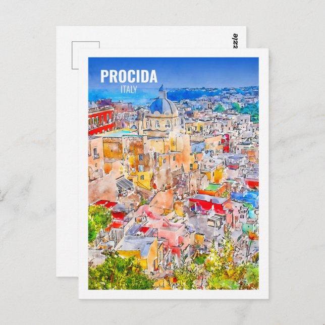 Procida Italy Famous Travel Watercolor Sketch Postcard (Front/Back)
