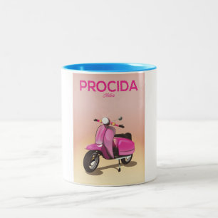 Procida Italy scooter vacation poster Two-Tone Coffee Mug