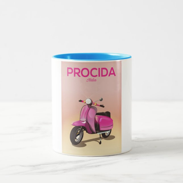 Procida Italy scooter vacation poster Two-Tone Coffee Mug (Center)