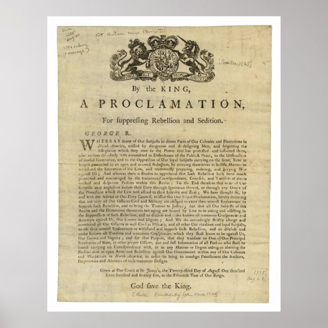 Proclamation for Suppressing Rebellion & Sedition Poster (Front)