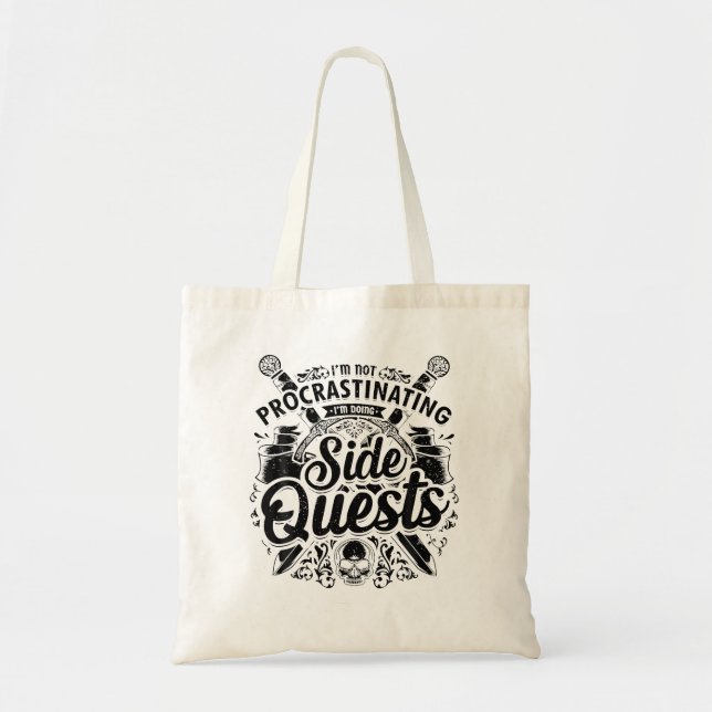 Procrastinating Side Quests Role Playing Game Funn Tote Bag (Front)
