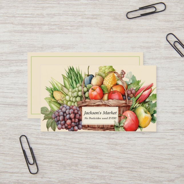 Produce Market Fruits and Vegetables Basket Business Card (Front/Back In Situ)