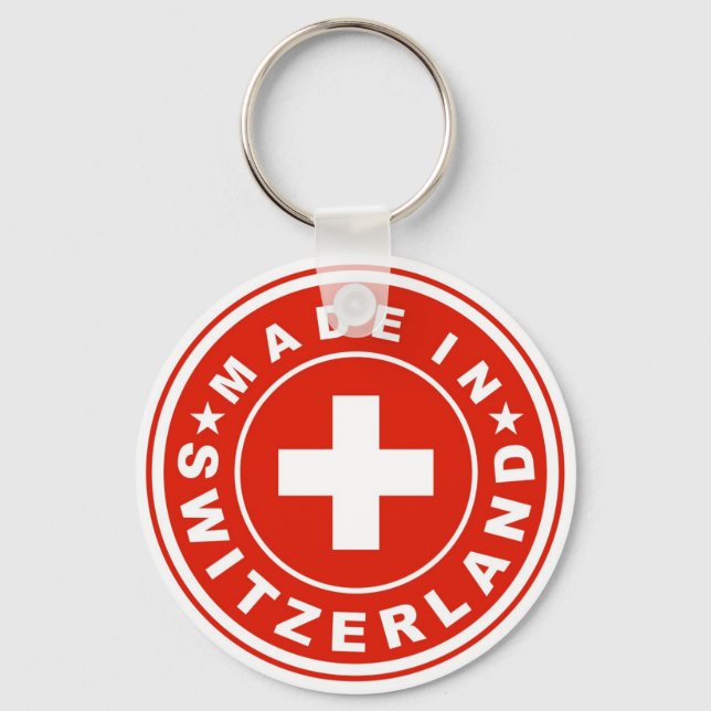 product country flag label made switzerland swiss key ring (Front)