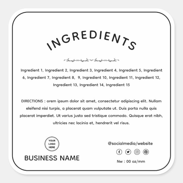 Product Ingredient Direction With Logo Label (Front)