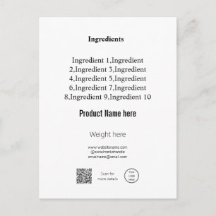 Product ingredients add product name title weight postcard