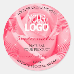 Product Label Pink Rose Red Palm Leaves Add Logo