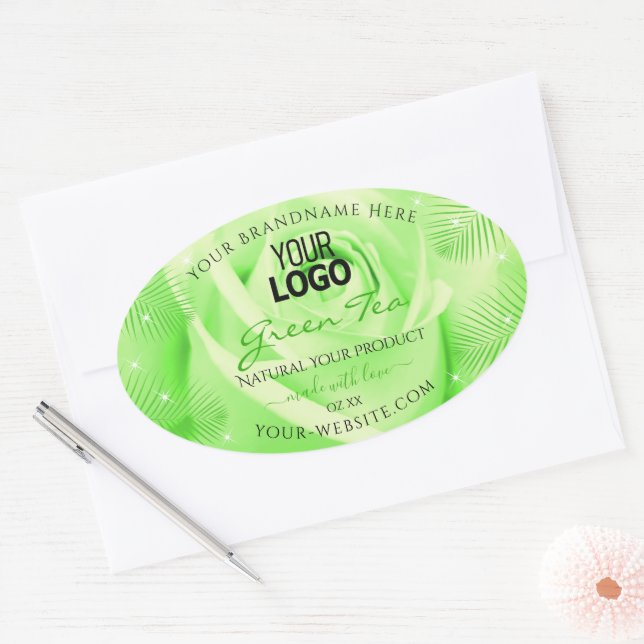 Product Labels Light Green Rose Palm Leaves Logo (Envelope)