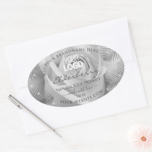 Product Labels Silver Grey Rose Palm Leaves Logo