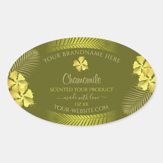 Product Labels Yellow Hawaiian Flowers on Mustard (Front)