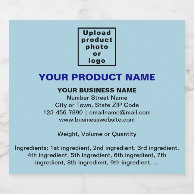 Product Minimal Information on Light Blue Liquor Bottle Label (Single Label)