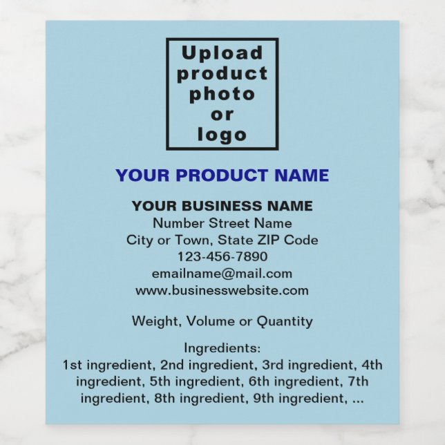 Product Minimal Information on Light Blue Wine Label (Single Label)