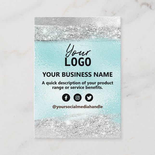 Product Price Ingredients List Ice Blue And Silver Business Card (Front)