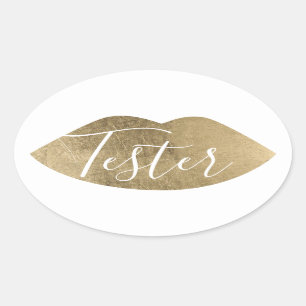 Product Tester Sample Try Me Modern Gold Lips Oval Sticker