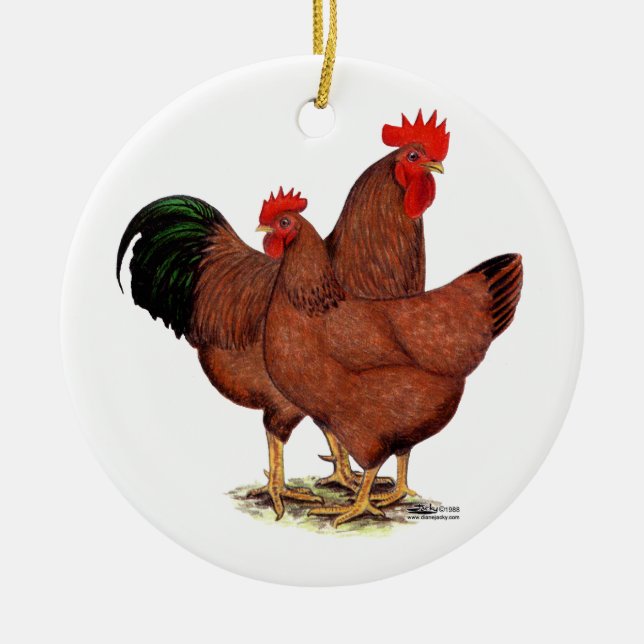 Production Red Chickens Ceramic Tree Decoration (Front)