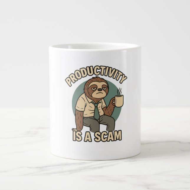 Productivity Is a Scam – Lazy Sloth Funny Office Large Coffee Mug (Front)