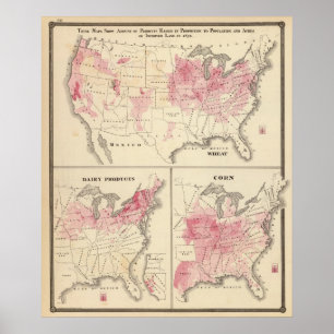 Products raised in 1870 Wheat Dairy Products Corn Poster