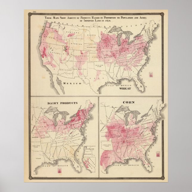 Products raised in 1870 Wheat Dairy Products Corn Poster (Front)