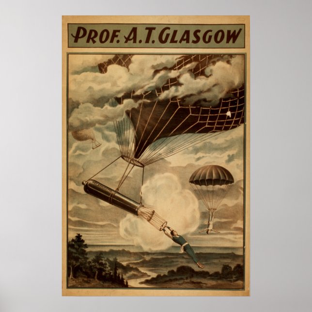 Prof. GLASGOW Balloon Parachute VAUDEVILLE Poster (Front)