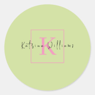 Profesional Branding Logo Lime Green Pink Monogram Classic Round Sticker