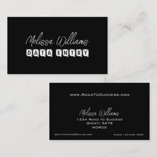 Profession Data Entry Specialist Black and White Business Card (Front/Back)