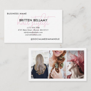 Profession in Pink Script Add Photos Business Card