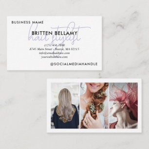 Profession in Purple Script Add Photos Business Card