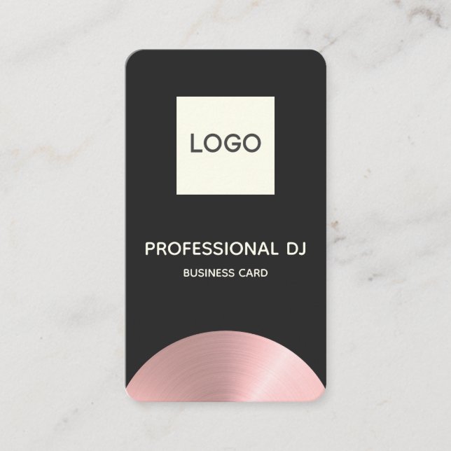 Professional 2020 DJ - Rose Gold Faux with Logo Business Card (Front)