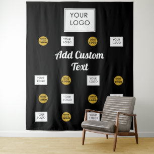 Professional 2 Custom Business Logo Black Backdrop Tapestry