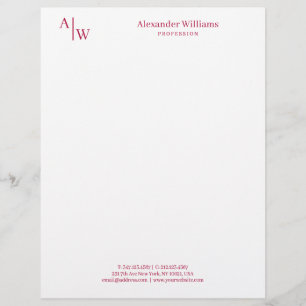 Professional 2 Monogram Minimalist Burgundy Red Custom Letterhead
