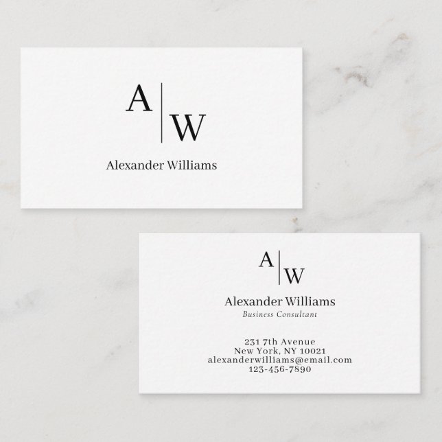 Professional 2 Monogram Name Simple Basic Minimal Business Card (Front/Back)