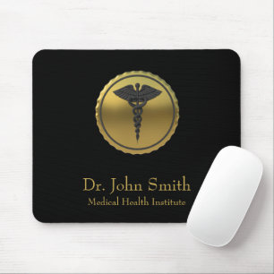 Professional 3D Gold Caduceus Medical Emblem Mouse Mat