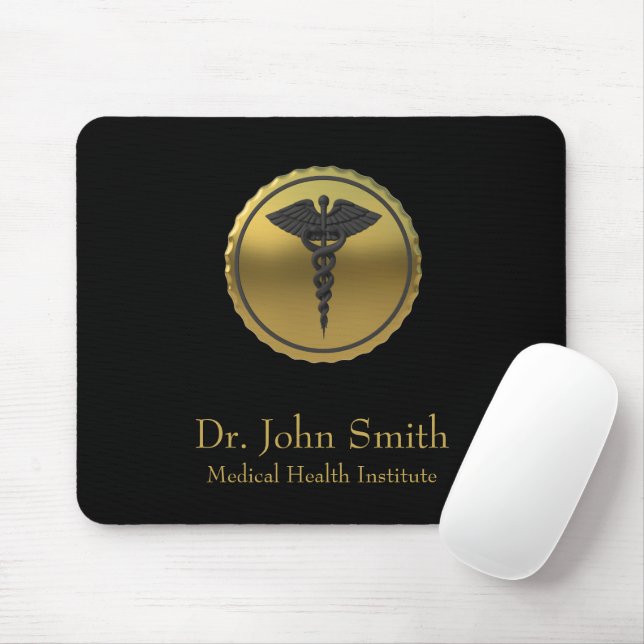 Professional 3D Gold Caduceus Medical Emblem Mouse Mat (With Mouse)