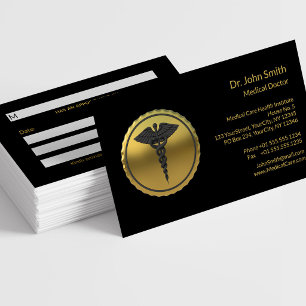 Professional 3D Gold Medical Caduceus Emblem Appointment Card